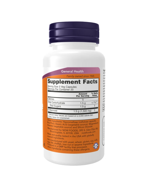 D-Manosa 500 mg - 120 cápsulas - Now Foods