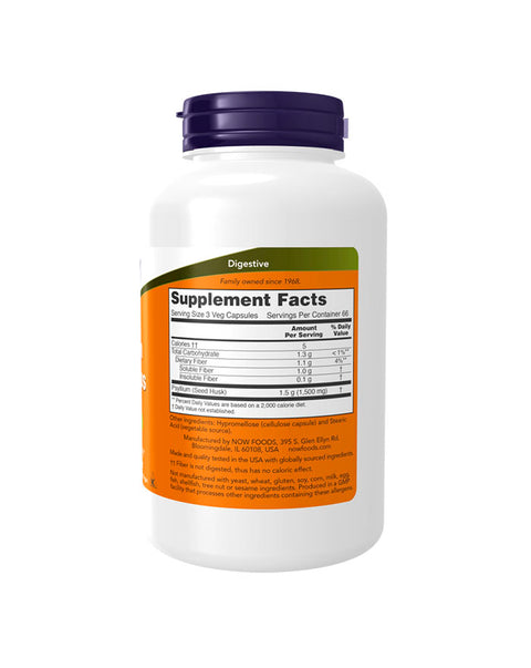 Cáscara de psyllium - 500 mg - 200 Cápsulas - Now Foods