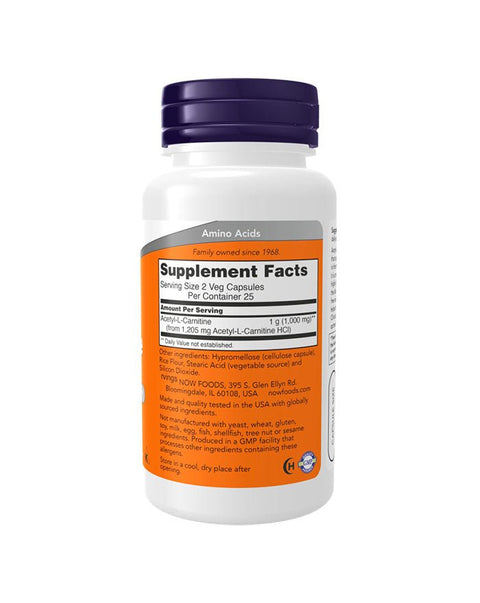 Acetyl L - Carnitine 500mg - 100 Cápsulas - Now Foods - naturvida.pt