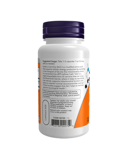 Acetil L-Carnitina 500 mg - 100 Cápsulas - Now Foods