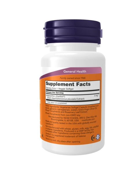 Astaxanthin 4mg trás- 60 Cápsulas - Now Foods - naturvida.pt