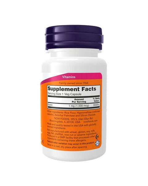 Biotina 1000mcg - 100 Cápsulas - Now Foods - naturvida.pt