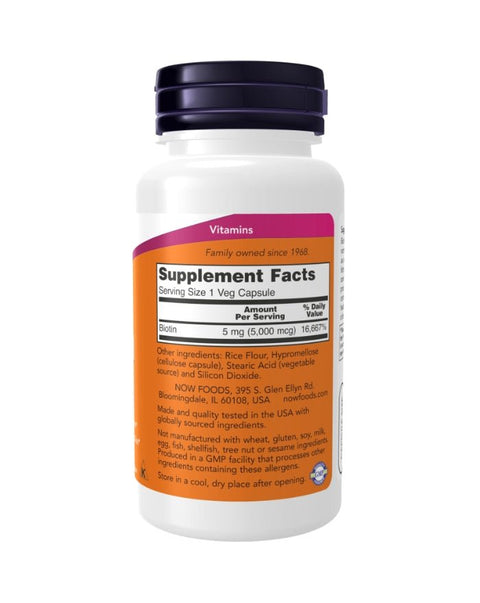 Biotina 5000mcg - 60 Cápsulas - Now Foods - naturvida.pt
