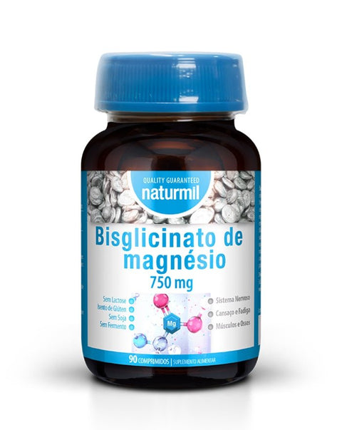 Bisglicinato de Magnésio 750mg - 90 Comprimidos - Naturmil - naturvida.pt