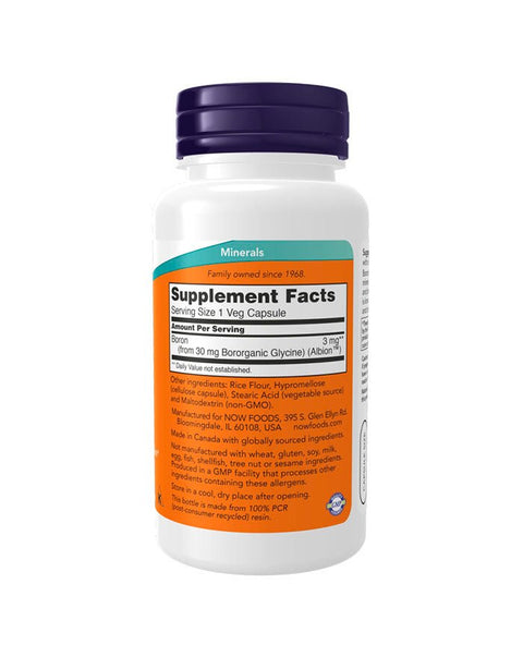 Boron 3mg trás - 100 Cápsulas - Now Foods - naturvida.pt