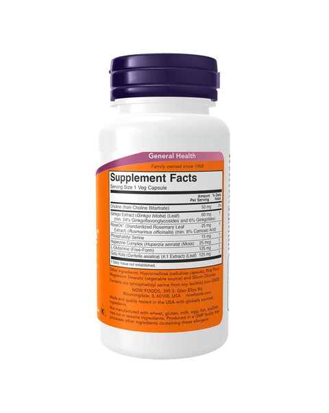 Brain Elevate trás - 60 Cápsulas - Now Foods - naturvida.pt