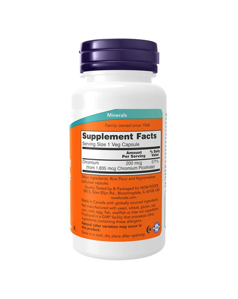 Chromium Picolinate 200mcg - 100 Cápsulas - Now Foods - naturvida.pt