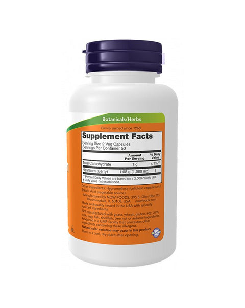 Crataegus Espinheiro Alvar Hawthorne Berry 540mg atras - 100 Cápsulas - Now Foods - naturvida.pt