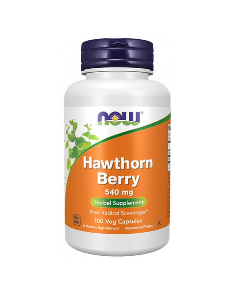 Crataegus Espinheiro Alvar Hawthorne Berry 540mg frente - 100 Cápsulas - Now Foods - naturvida.pt
