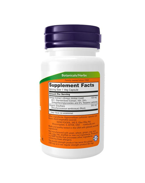 Ginkgo Biloba Double Strenght 120mg - 100 Cápsulas - Now Foods - naturvida.pt