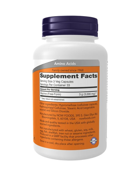 Glicina 1000mg - 100 Cápsulas - Now Foods - naturvida.pt