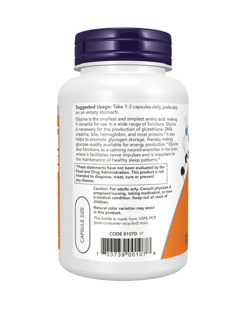 Glicina 1000mg - 100 Cápsulas - Now Foods - naturvida.pt