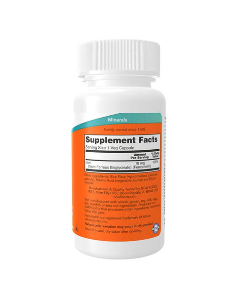 Iron 18mg trás - 120 Cápsulas - Now Foods - naturvida.pt