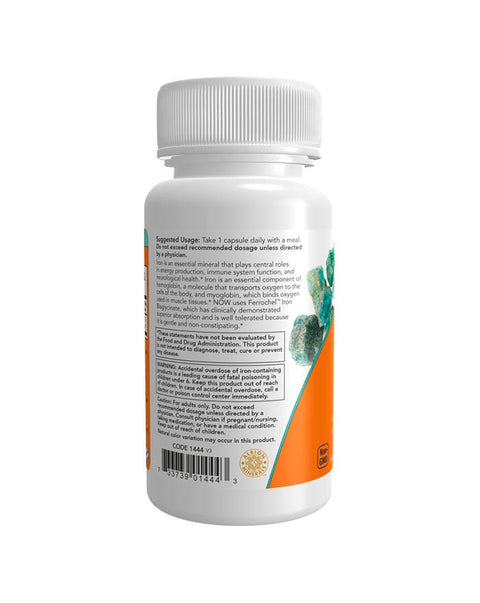 Iron 36mg Double Strenght lateral- 90 Cápsulas - Now Foods - naturvida.pt