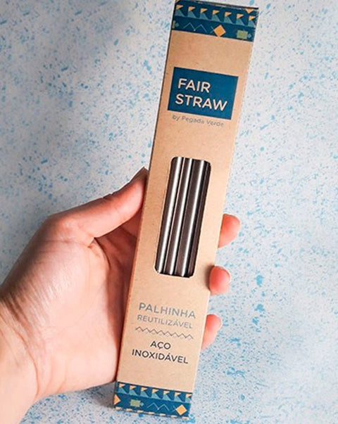 Kit de 5 Palhinhas Reutilizáveis Inox c/ Escovilhão - Fairstraw - naturvida.pt