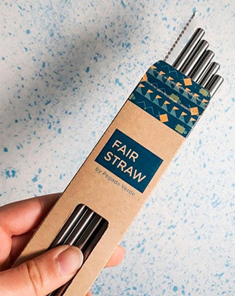 Kit de 5 Palhinhas Reutilizáveis Inox c/ Escovilhão - Fairstraw - naturvida.pt