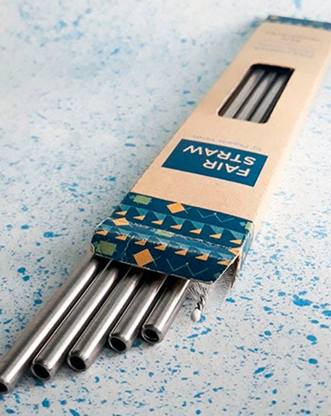 Kit de 5 Palhinhas Reutilizáveis Inox c/ Escovilhão - Fairstraw - naturvida.pt