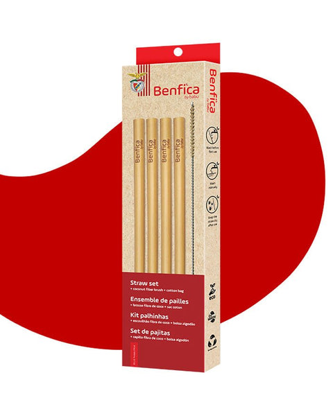 Kit de Palhinhas Reutilizáveis Bambu c/ Escovilhão e Bolsa de Algodão Benfica By Babu - naturvida.pt