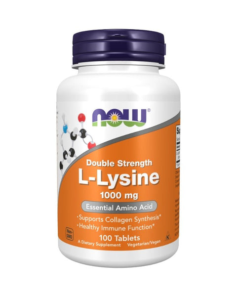 L-Lysine 1000mg atras - 100 Comprimidos - Now Foods - naturvida.pt