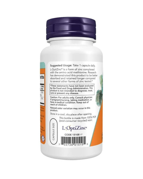 L - Optizinc + Copper (Zinco + Cobre) 30mg - 100 Cápsulas - Now Foods - naturvida.pt