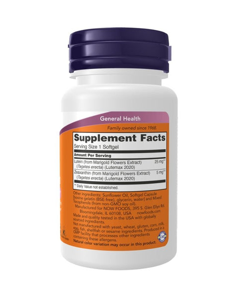Lutein & Zeaxanthin - 60 Cápsulas - Now Foods - naturvida.pt