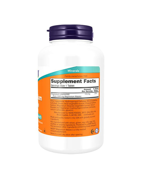 Magnesium Malate atras 1000mg - 180 Comprimidos - Now Foods - naturvida.pt