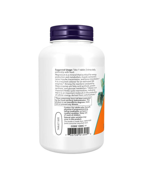 Magnesium Malate lateral 1000mg - 180 Comprimidos - Now Foods - naturvida.pt