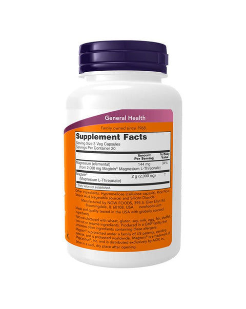 Magtein (L-Treonato de Magnésio) - 90 Cápsulas - Now Foods - naturvida.pt
