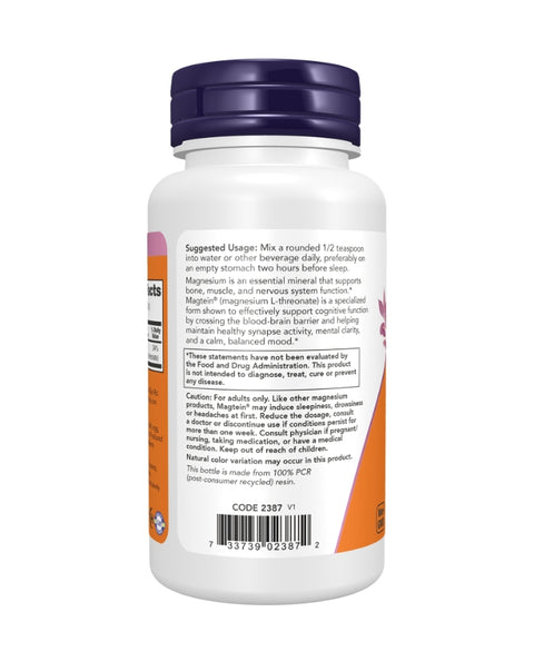 Magnésio Treonato Magtein® em pó - 91 grs - Now Foods