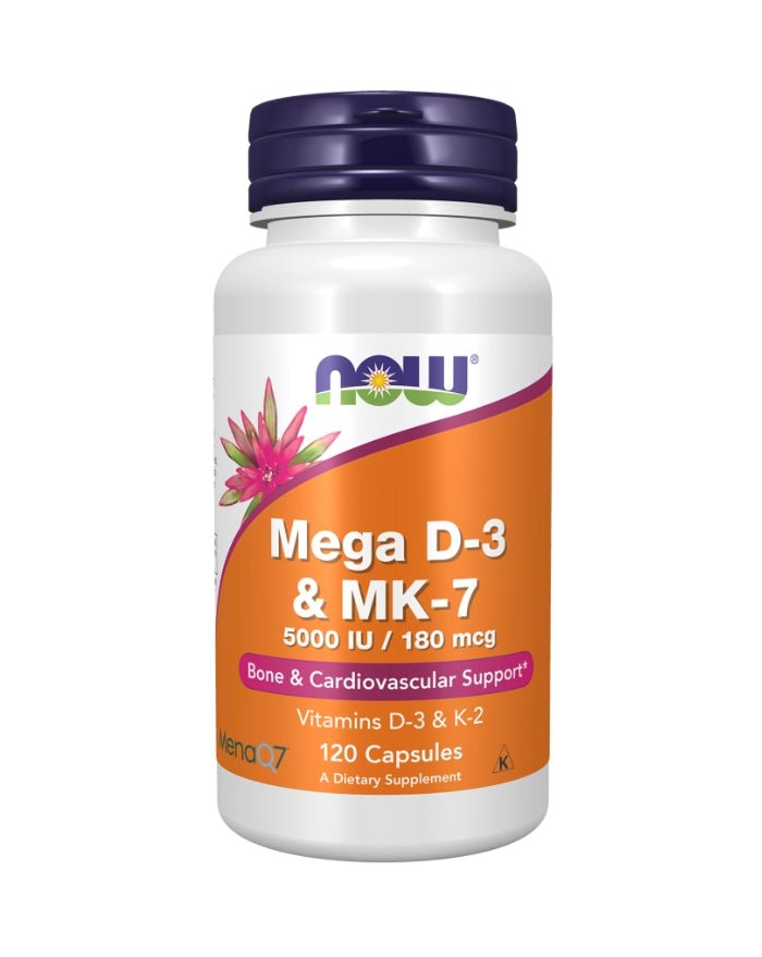 Mega Vitamina D3 5000ui & MK - 7 180mcg - 120 Cápsulas - Now Foods - naturvida.pt