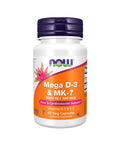 Mega Vitamina D3 5000ui & MK - 7 180mcg - 60 Cápsulas - Now Foods - naturvida.pt