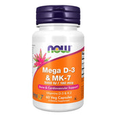 Mega Vitamina D3 5000ui & MK - 7 180mcg - 60 Cápsulas - Now Foods - naturvida.pt