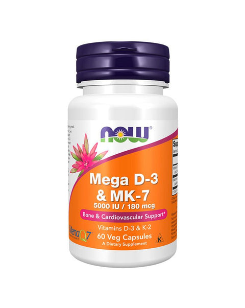 Mega Vitamina D3 5000ui & MK - 7 180mcg - 60 Cápsulas - Now Foods - naturvida.pt