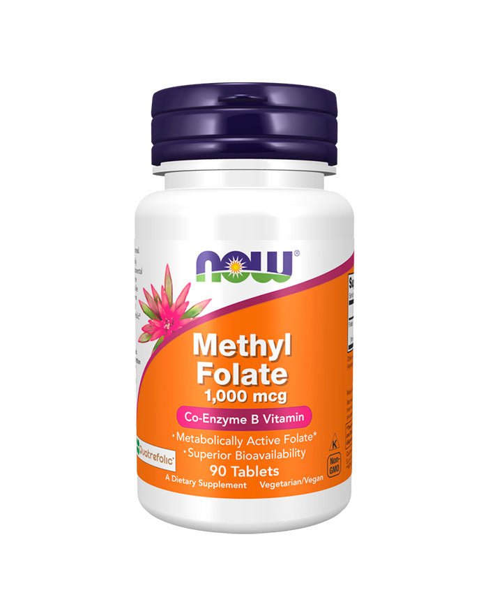 Methyl Folate 1000mcg frente - 90 Comprimidos - Now Foods - naturvida.pt