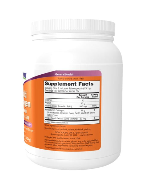 Multi Collagen Protein Types I, II & III Powder atras - 454 grs - Now Foods - naturvida.pt