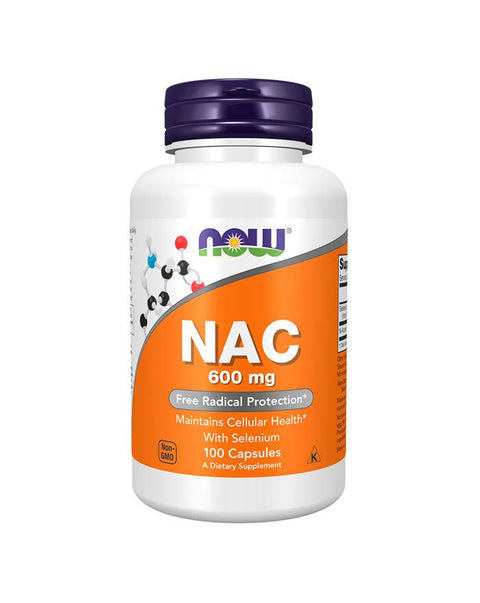 NAC N - Acetilcisteina 600mg frente - 100 Cápsulas - Now Foods - naturvida.pt
