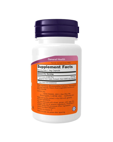 Nattokinase 100mg - 60 Cápsulas - Now Foods - naturvida.pt