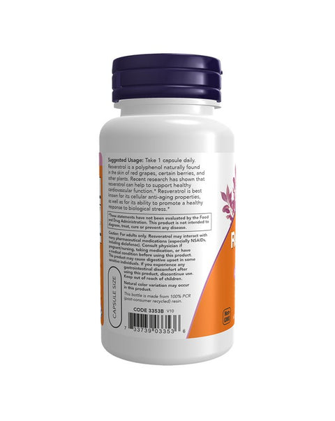 Natural Resveratrol 200mg - 60 Cápsulas - Now Foods - naturvida.pt