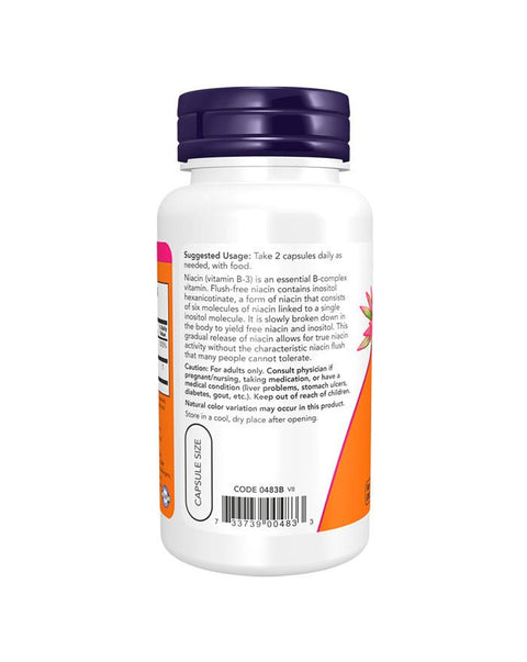 Niacin Flush Free 250mg lateral- 90 Cápsulas - Now Foods - naturvida.pt