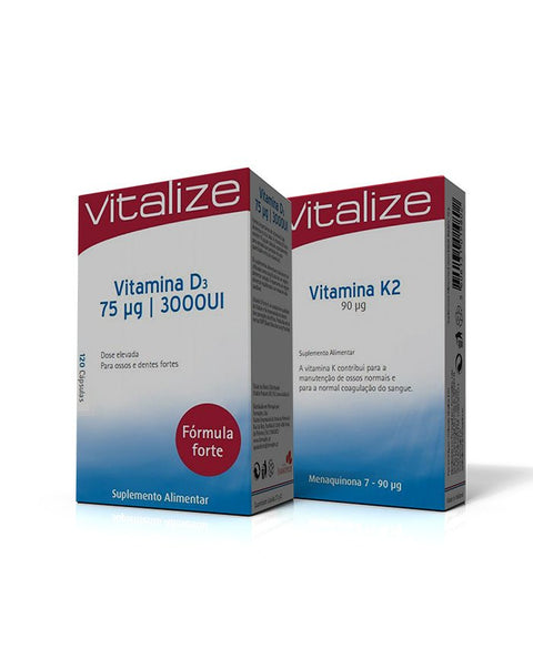 Pack Vitamina D3 3000ui + Vitamina K2 90µg - Vitalize - naturvida.pt