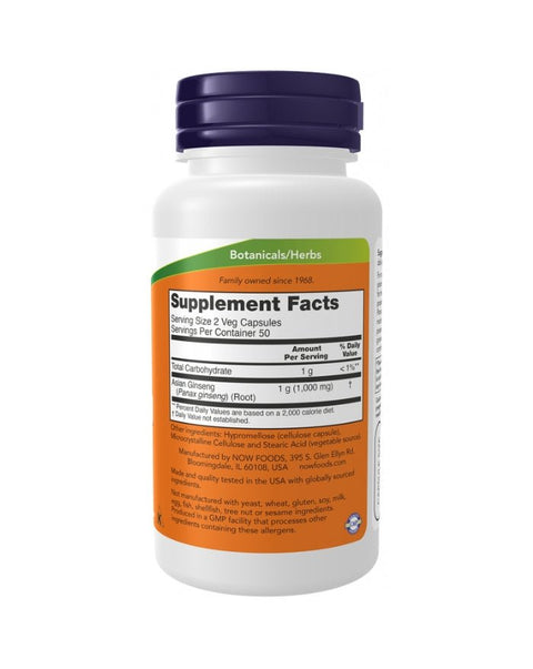 Panax Ginseng 500mg - 100 Cápsulas - Now Foods - naturvida.pt