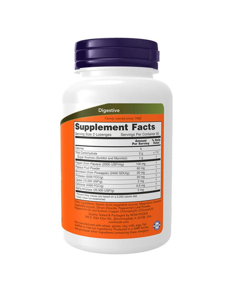 Papaya Enzymes - 180 Losangos Mastigáveis - Now Foods - naturvida.pt