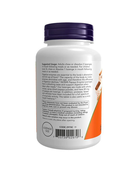 Papaya Enzymes - 180 Losangos Mastigáveis - Now Foods - naturvida.pt