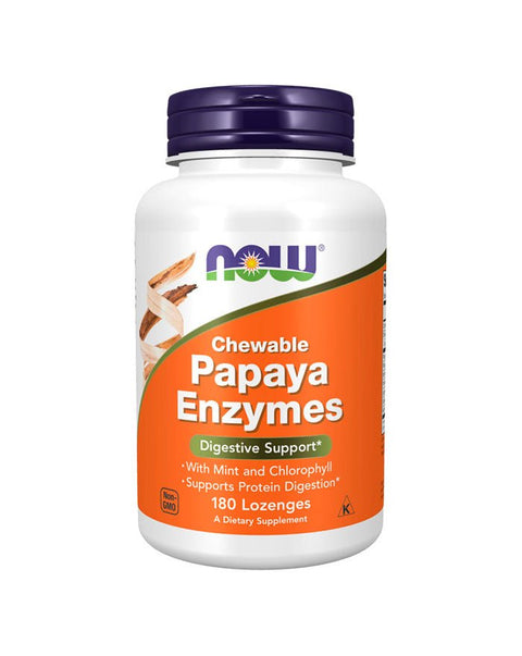 Papaya Enzymes - 180 Losangos Mastigáveis - Now Foods - naturvida.pt