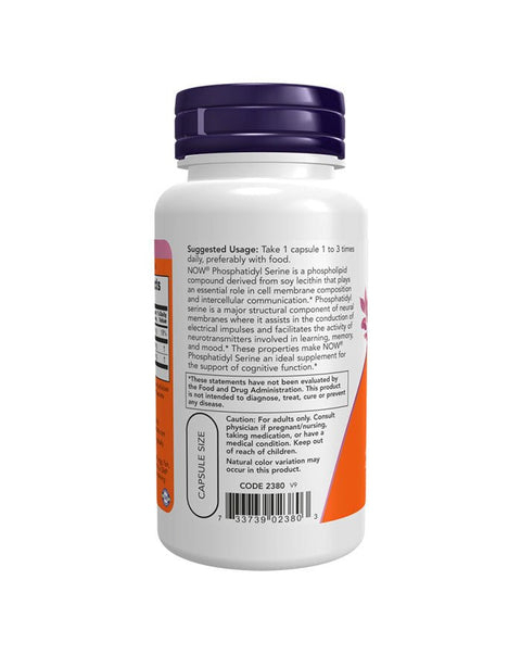 Phosphatidyl Serine 100mg - 60 Cápsulas - Now Foods - naturvida.pt