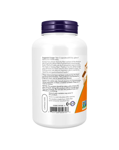 Cáscara de psyllium - 500 mg - 200 Cápsulas - Now Foods
