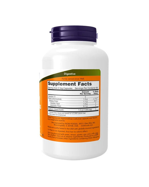 Psyllium Husk - 500mg - 200 Cápsulas - Now Foods - naturvida.pt