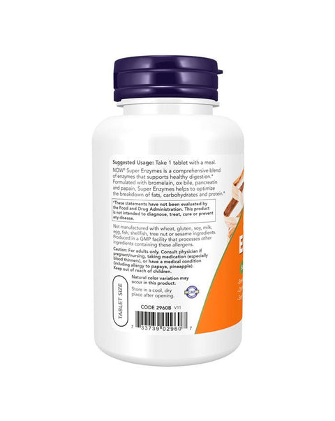 Super Enzymes - 90 Comprimidos lateral - Now Foods - naturvida.pt