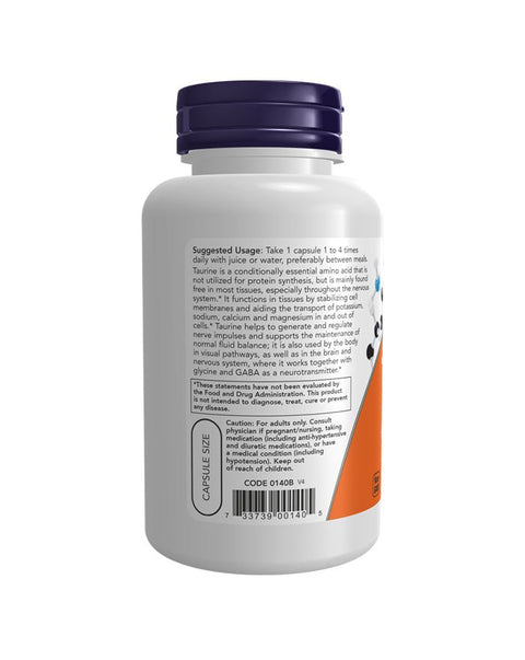 Taurina 500mg - 100 Cápsulas - Now Foods - naturvida.pt