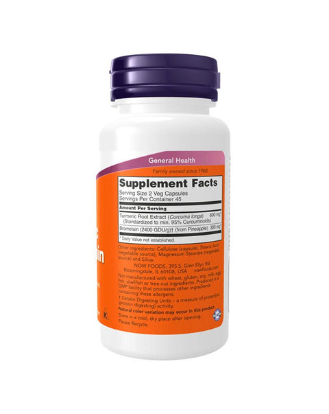 Turmeric & Bromelain - 90 Cápsulas - Now Foods - naturvida.pt
